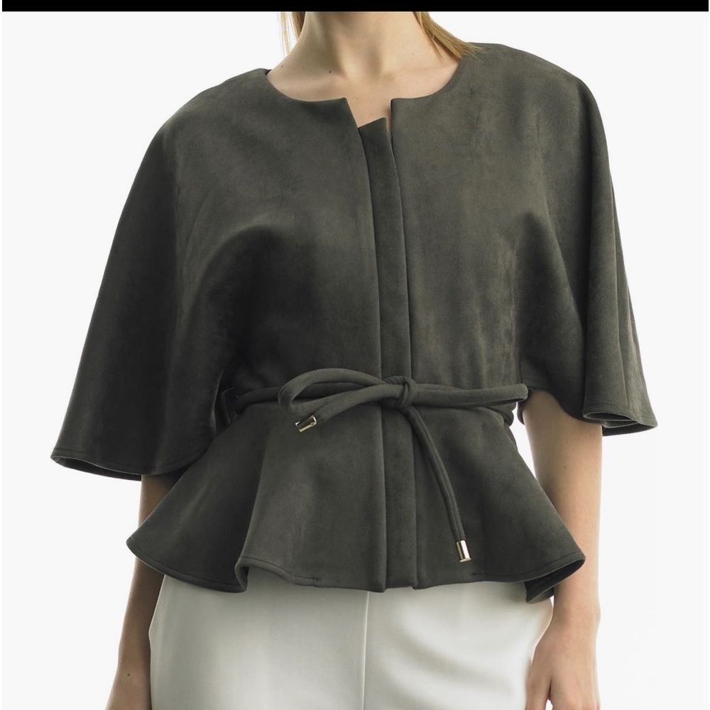 Faux Suede Elbow Sleeve Cape Jacket